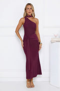 Aurora Elegance One Shoulder Mesh Maxi Dress Plum