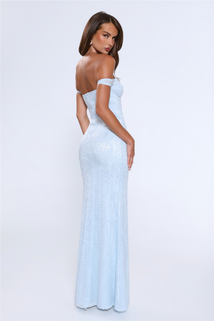 Night Bloom Off Shoulder Maxi Dress Blue