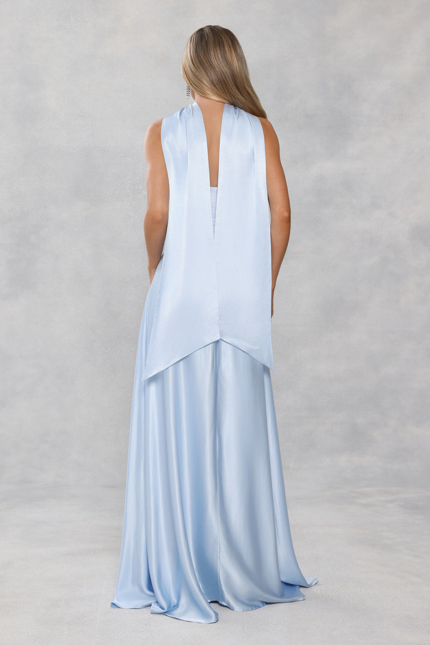 The Serina Strapless Satin Maxi Dress Light Blue