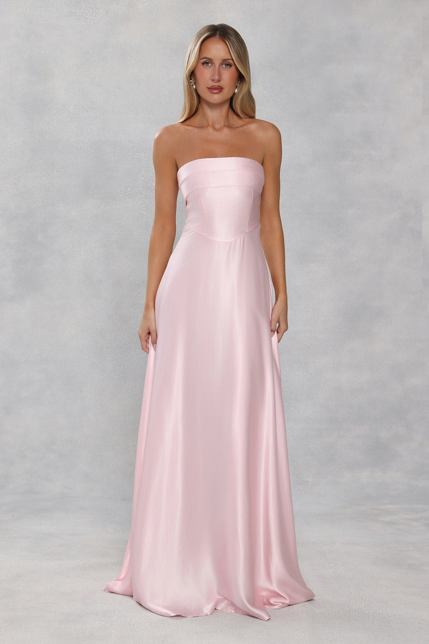 The Serina Strapless Satin Maxi Dress Light Pink