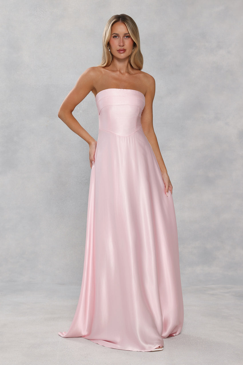 The Serina Strapless Satin Maxi Dress Light Pink