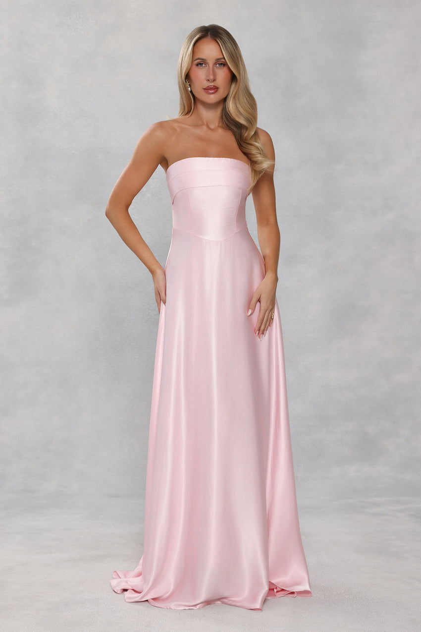 The Serina Strapless Satin Maxi Dress Light Pink