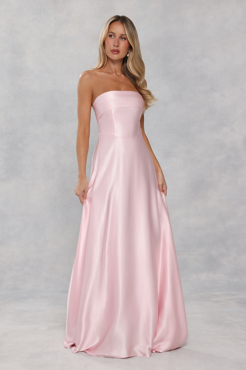 The Serina Strapless Satin Maxi Dress Light Pink