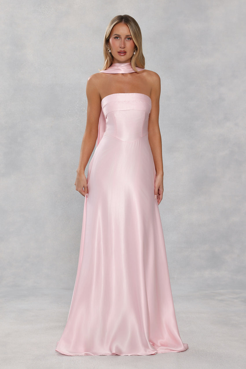 The Serina Strapless Satin Maxi Dress Light Pink