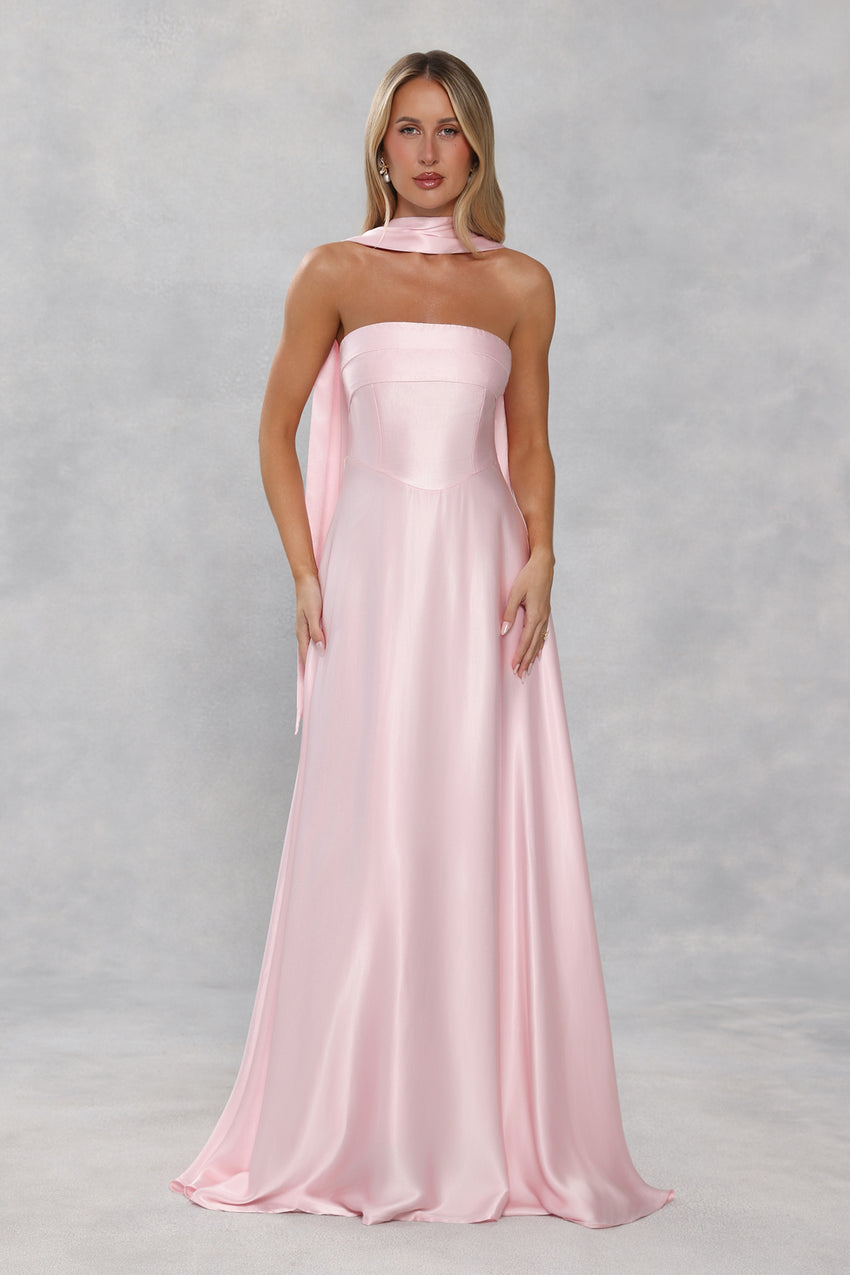 The Serina Strapless Satin Maxi Dress Light Pink