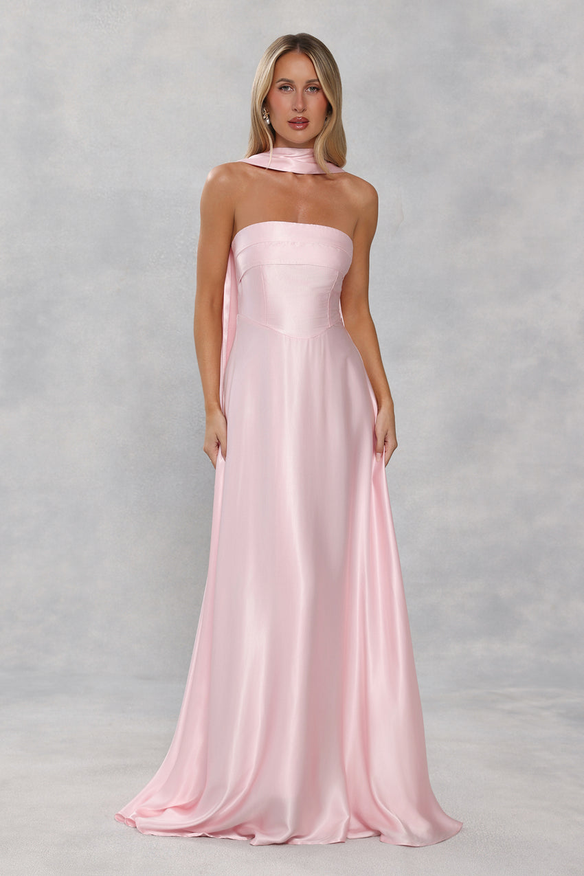 The Serina Strapless Satin Maxi Dress Light Pink