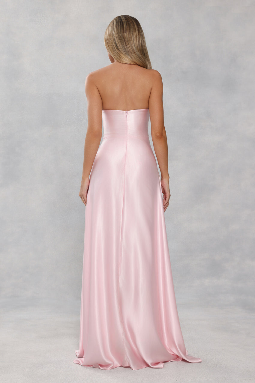 The Serina Strapless Satin Maxi Dress Light Pink
