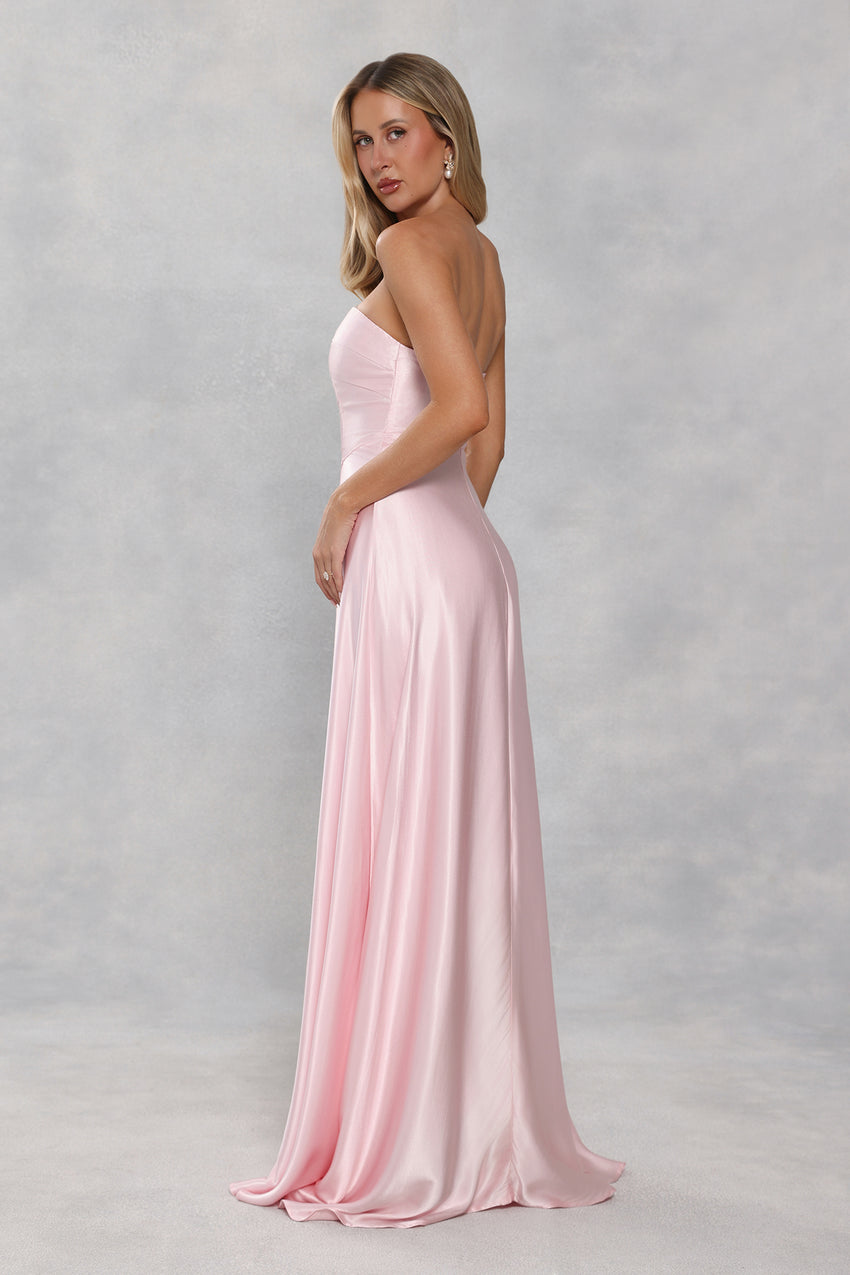 The Serina Strapless Satin Maxi Dress Light Pink