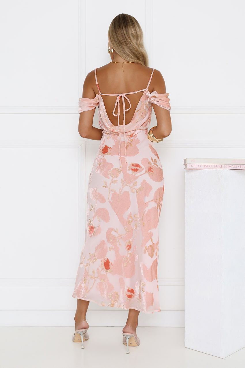 Garden Romance Off Shoulder Maxi Dress Pink
