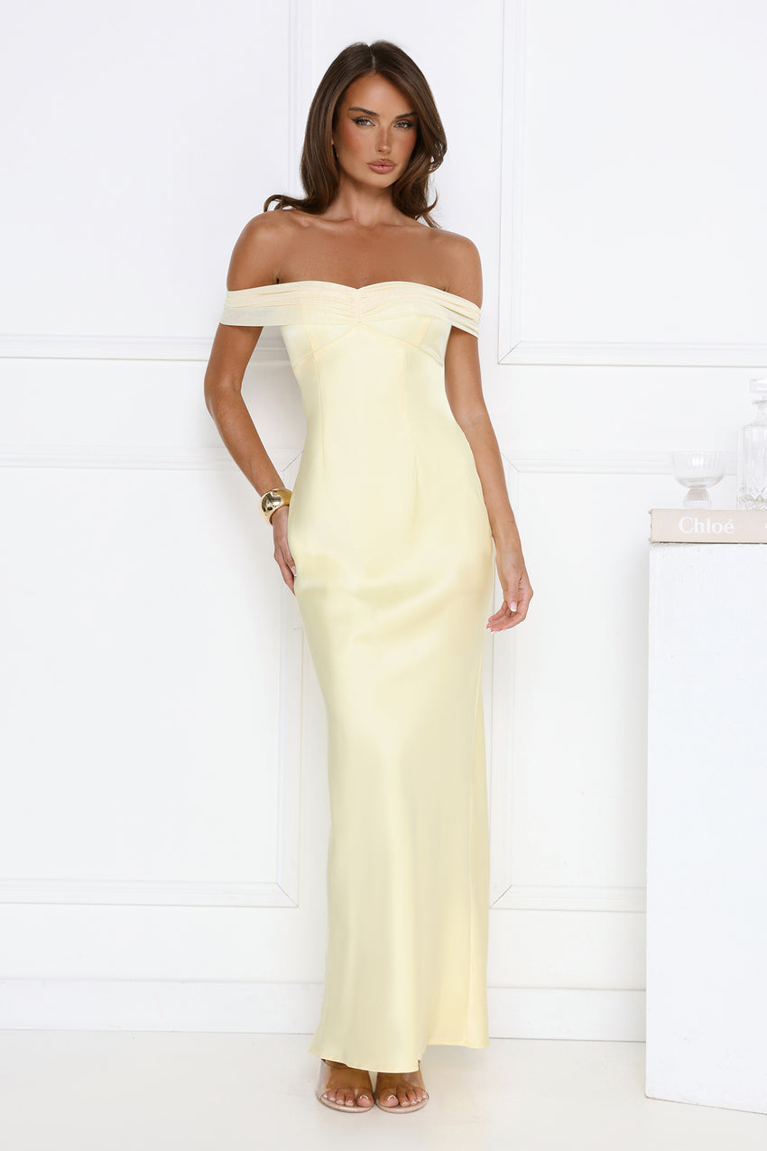 The Sophisticate Off Shoulder Maxi Dress Yellow