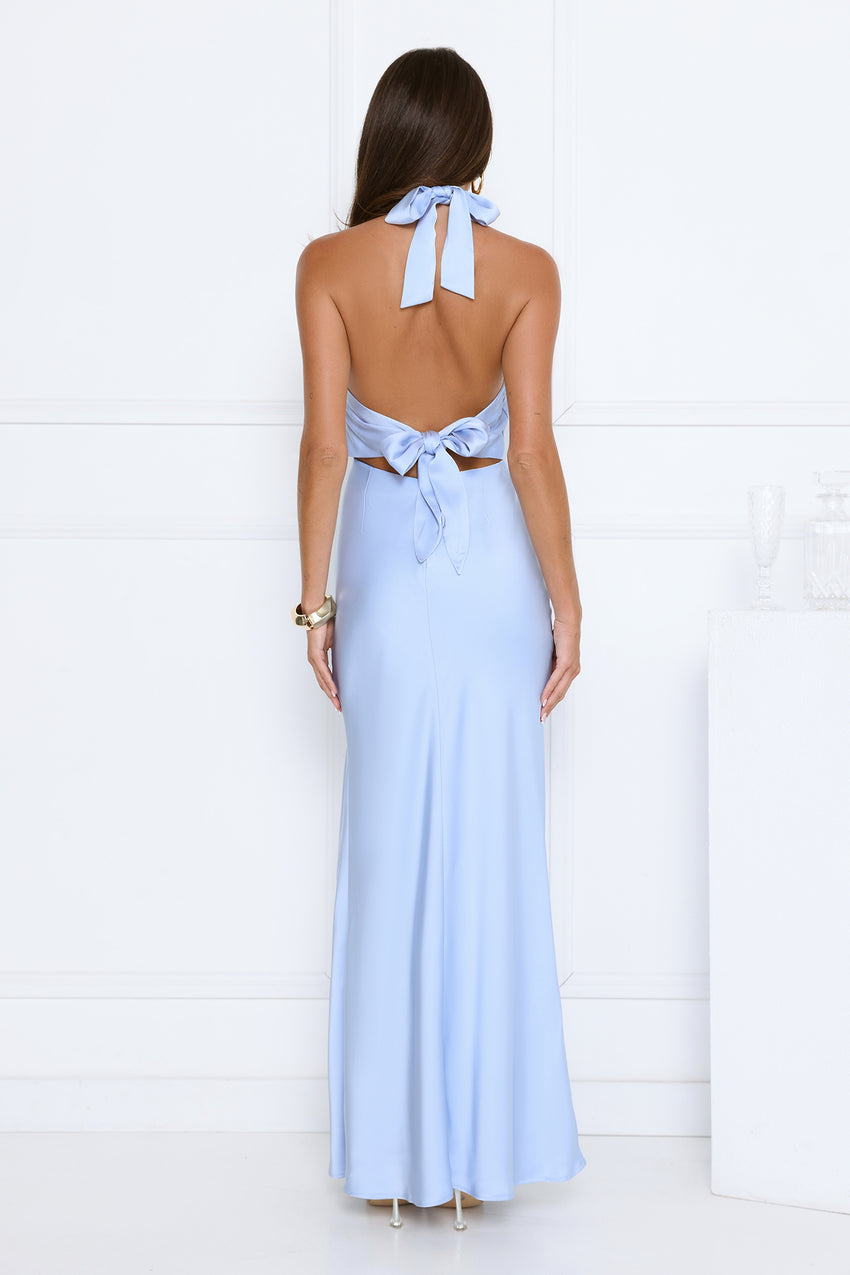 Élégance Halter Satin Maxi Dress Blue