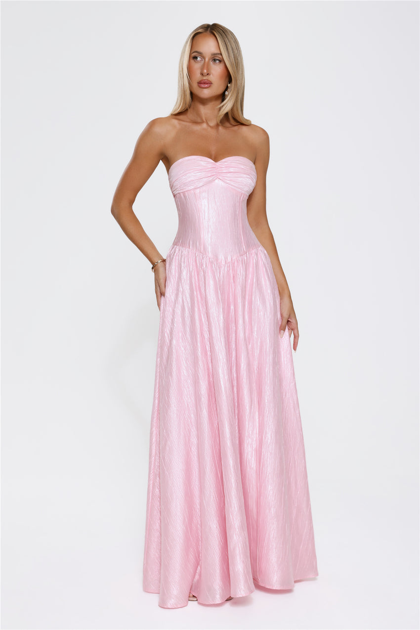 Jewel Of The Night Strapless Maxi Dress Pink