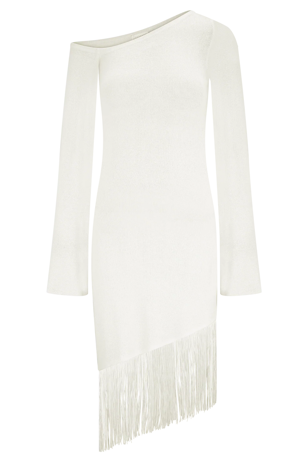 Kayden Fringe Off Shoulder Knit Mini Dress - Ivory
