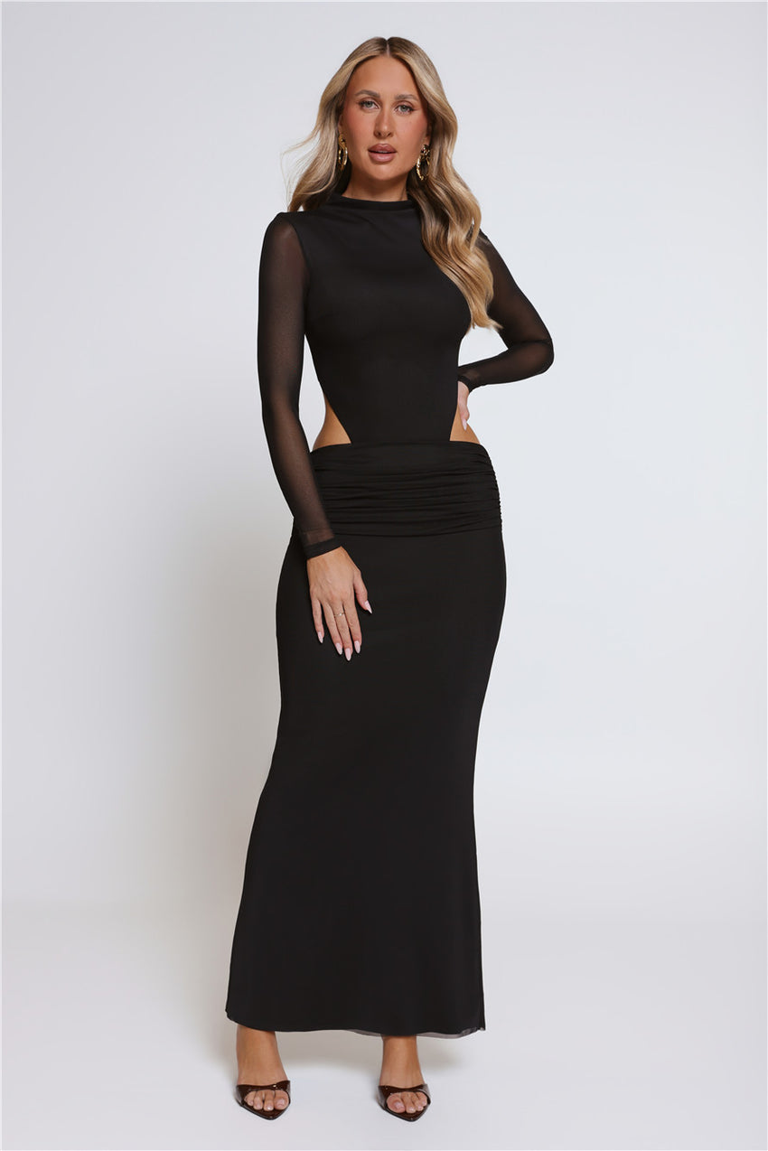 Star Crossed Moment Long Sleeve Maxi Dress Black