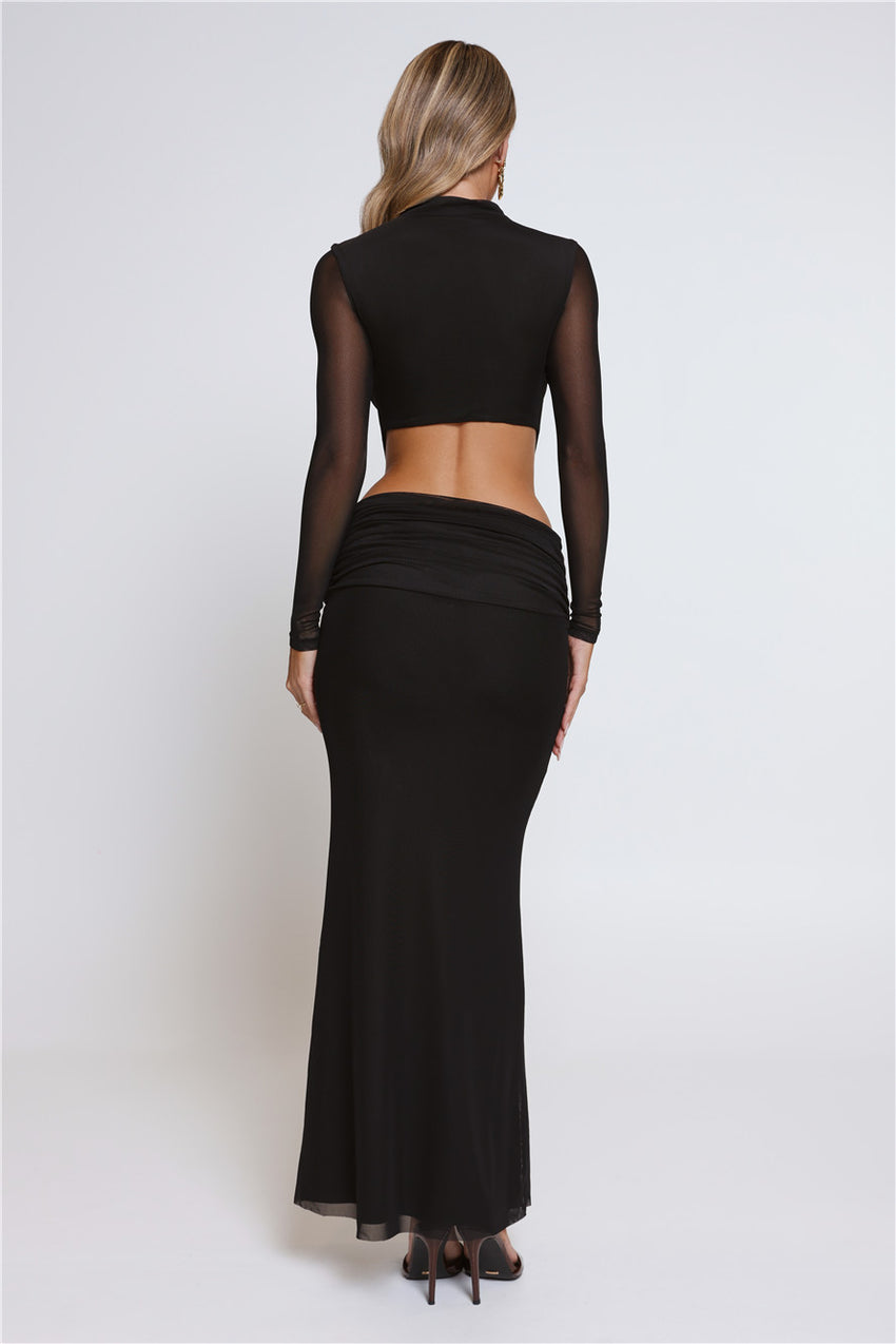 Star Crossed Moment Long Sleeve Maxi Dress Black