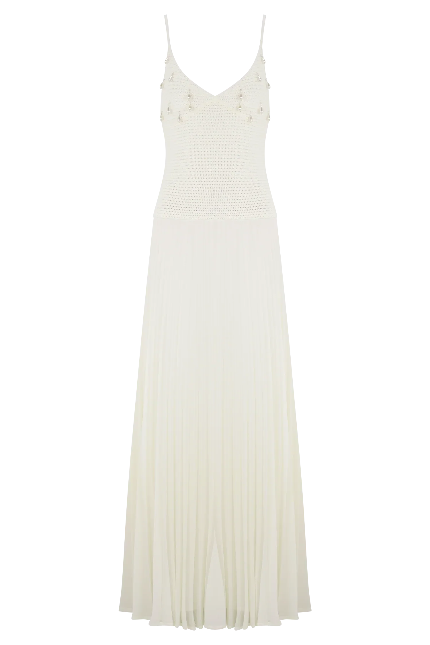 Catherine Crochet Pearl Maxi Dress - White