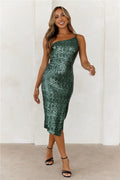 Sparkle At The Social Sequin Midi Dress Green
