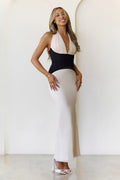 Shadow Bloom Halter Mesh Maxi Dress Cream