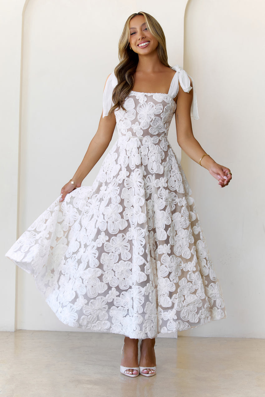 Petal Poise Midi Dress White