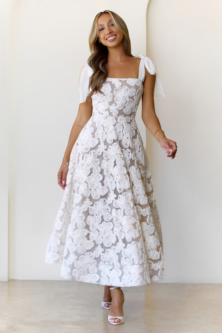 Petal Poise Midi Dress White