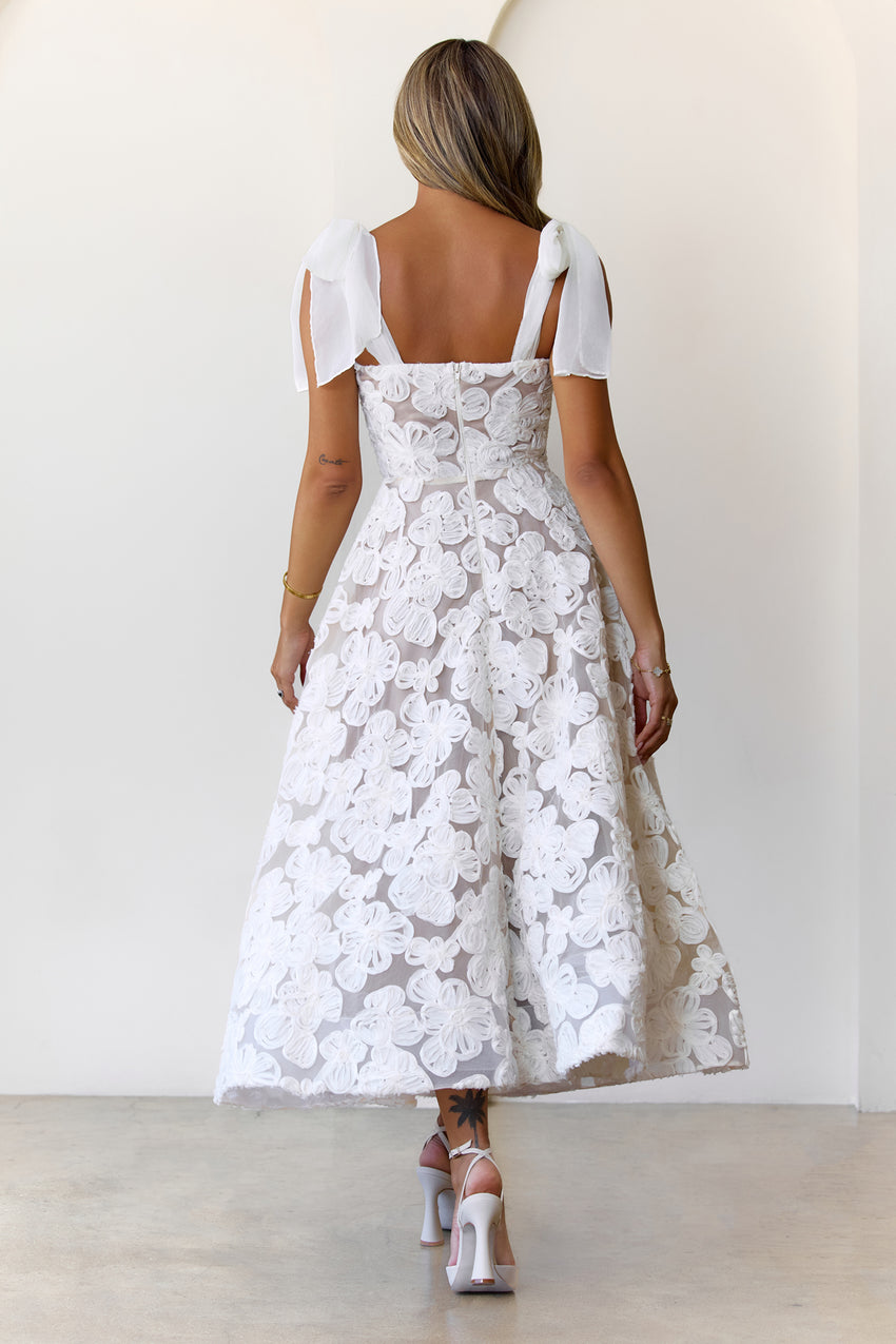 Petal Poise Midi Dress White