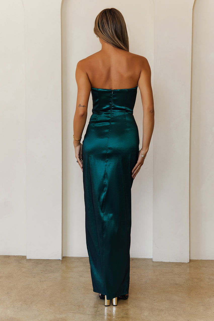 Soulmate Magic Strapless Satin Maxi Dress Green