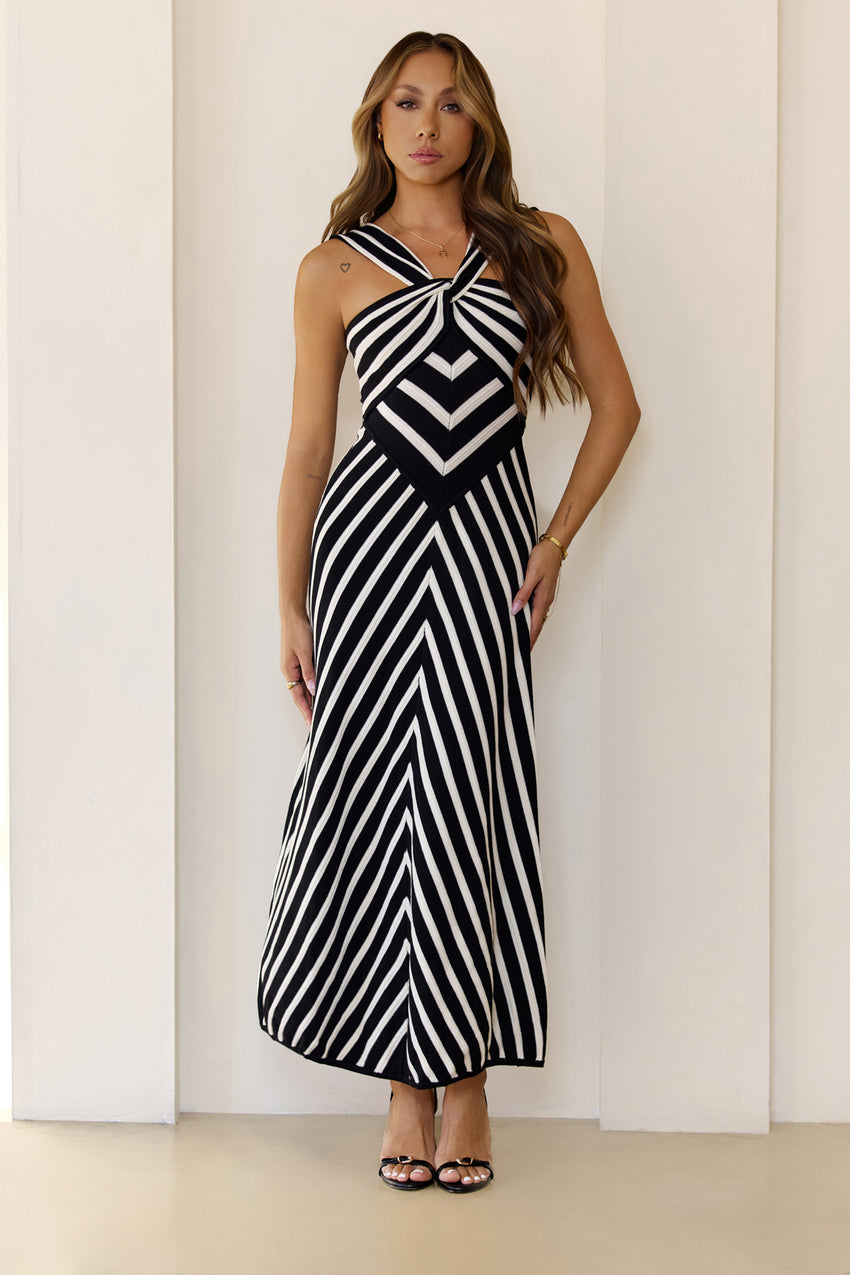 Beach Girl Knit Midi Dress Black
