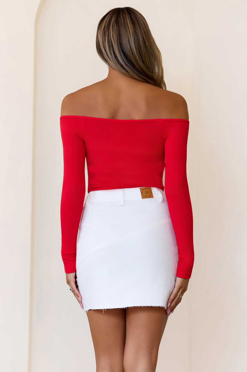 BASE Luxe Rib Pure Comfort Off Shoulder Long Sleeve Top Red