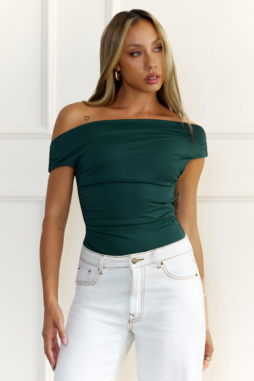 BASE Contour Baseline Off Shoulder Top Green