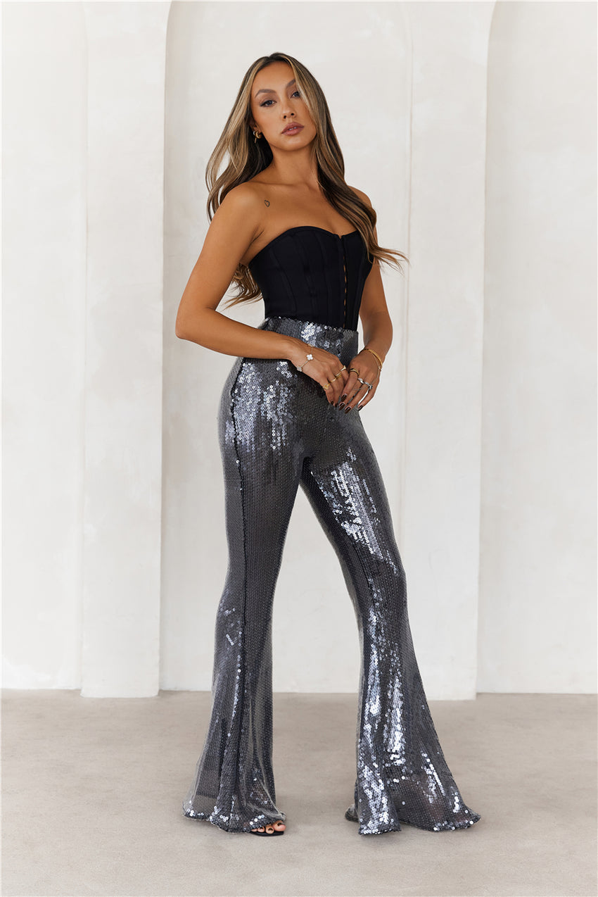 Grooving Sequin Wide Leg Pants Black