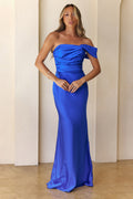 Sundrenched Chic Satin One Shoulder Maxi Dress Royal Blue