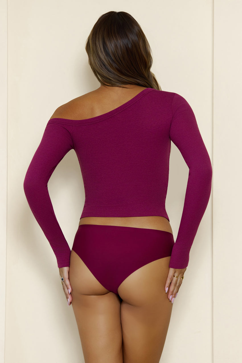 BASE Luxe Rib Off Shoulder Long Sleeve Top Berry