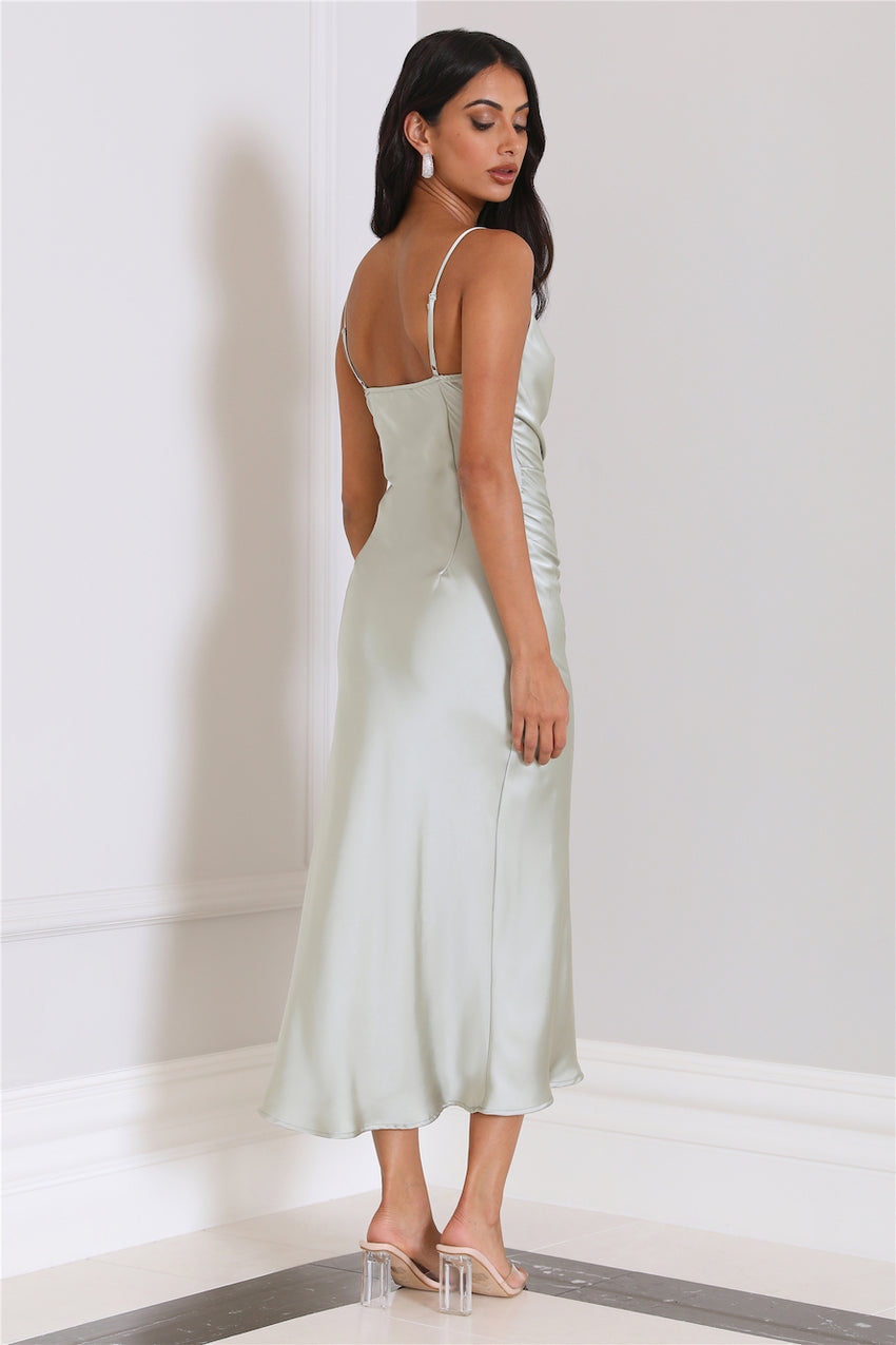 Silky Touch Satin Midi Dress Sage