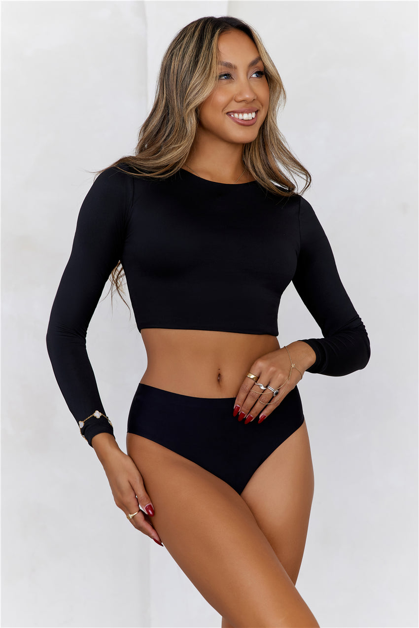 BASE Errands All Day Long Sleeve Crop Top Black