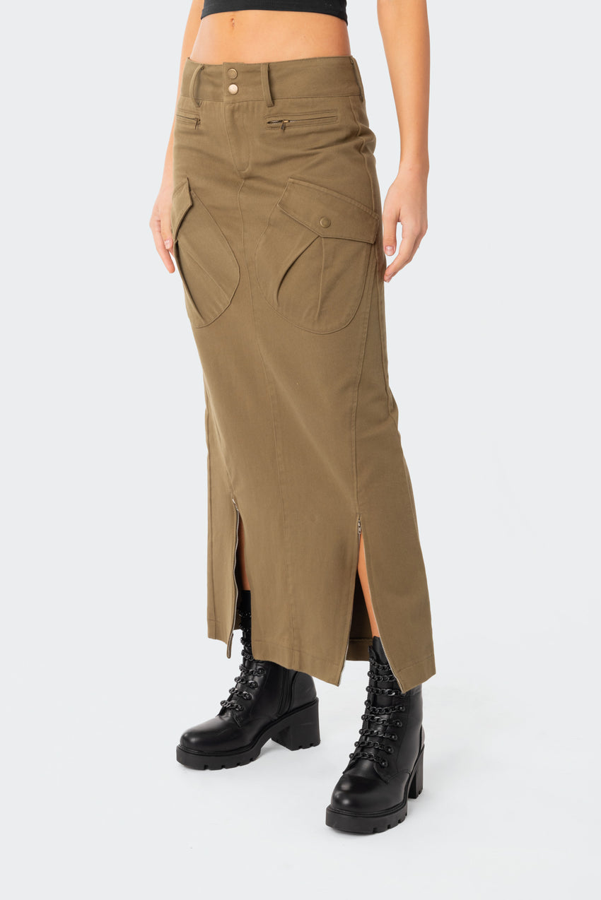 Cierra Low Rise Cargo Maxi Skirt