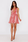 Luxury Meets Fantasy Halter Mini Dress Rose