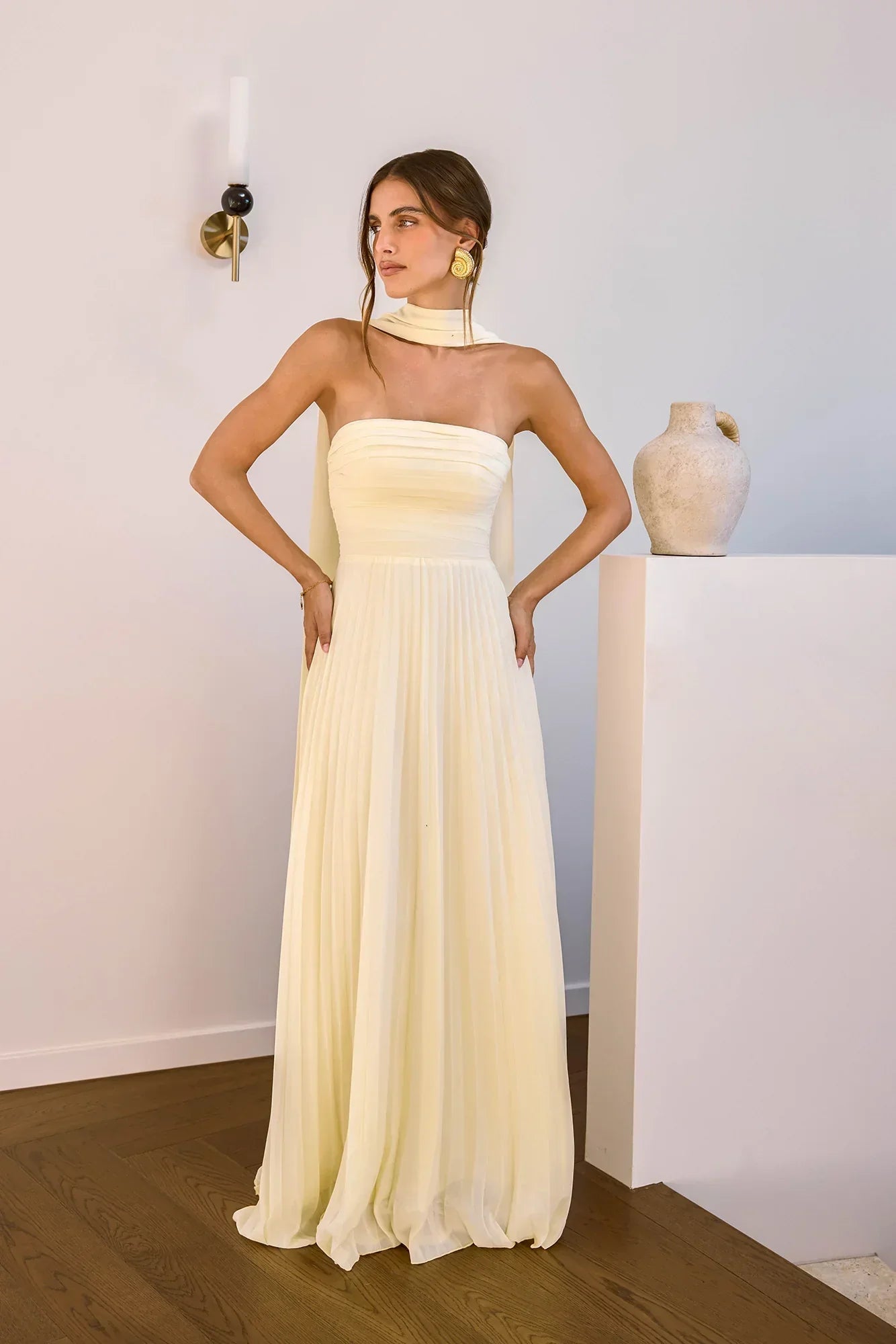 Rosewater Roads Strapless Maxi Dress Yellow