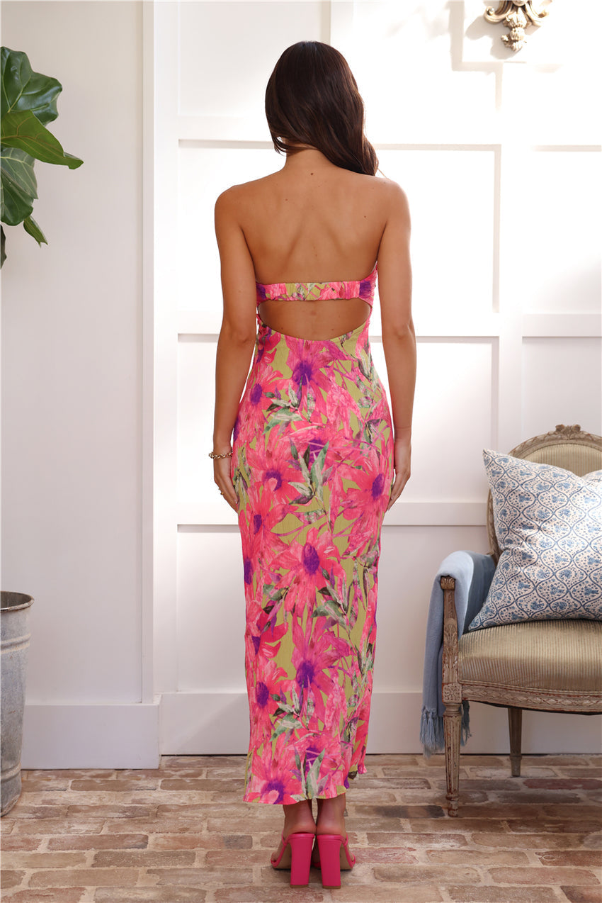 Wearing This Now Plisse Strapless Maxi Dress Pink