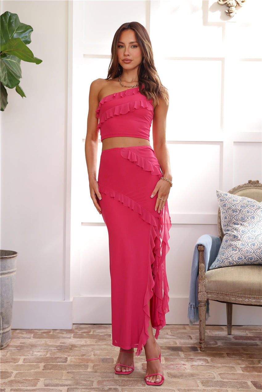 Try To Love Mesh Frill Crop Top Pink