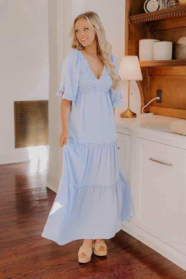 Charming Glance Tiered Maxi Dress In Sky Blue
