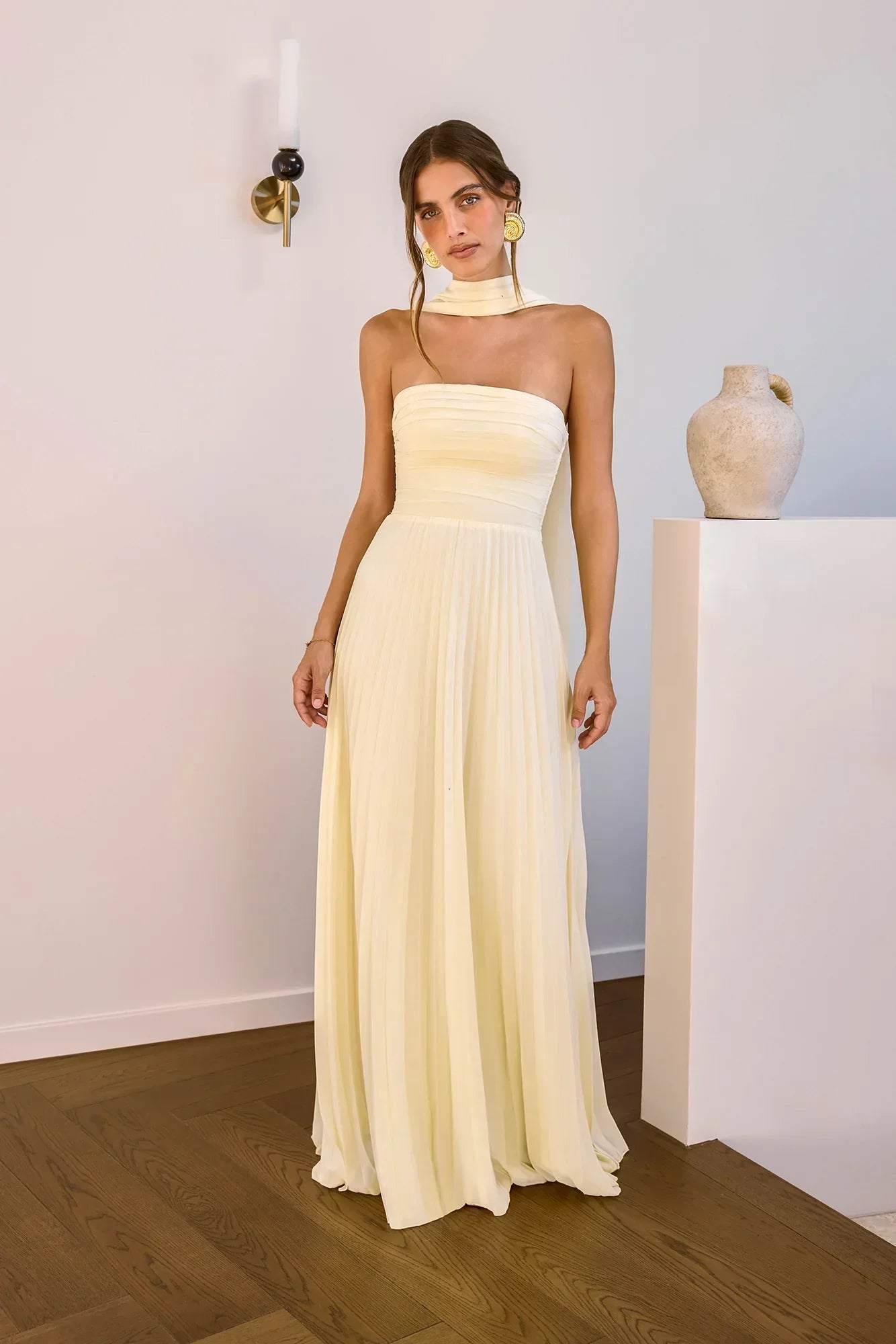 Rosewater Roads Strapless Maxi Dress Yellow