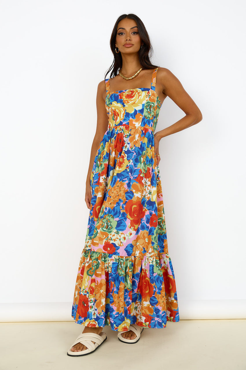 Blossom Garden Maxi Dress Orange