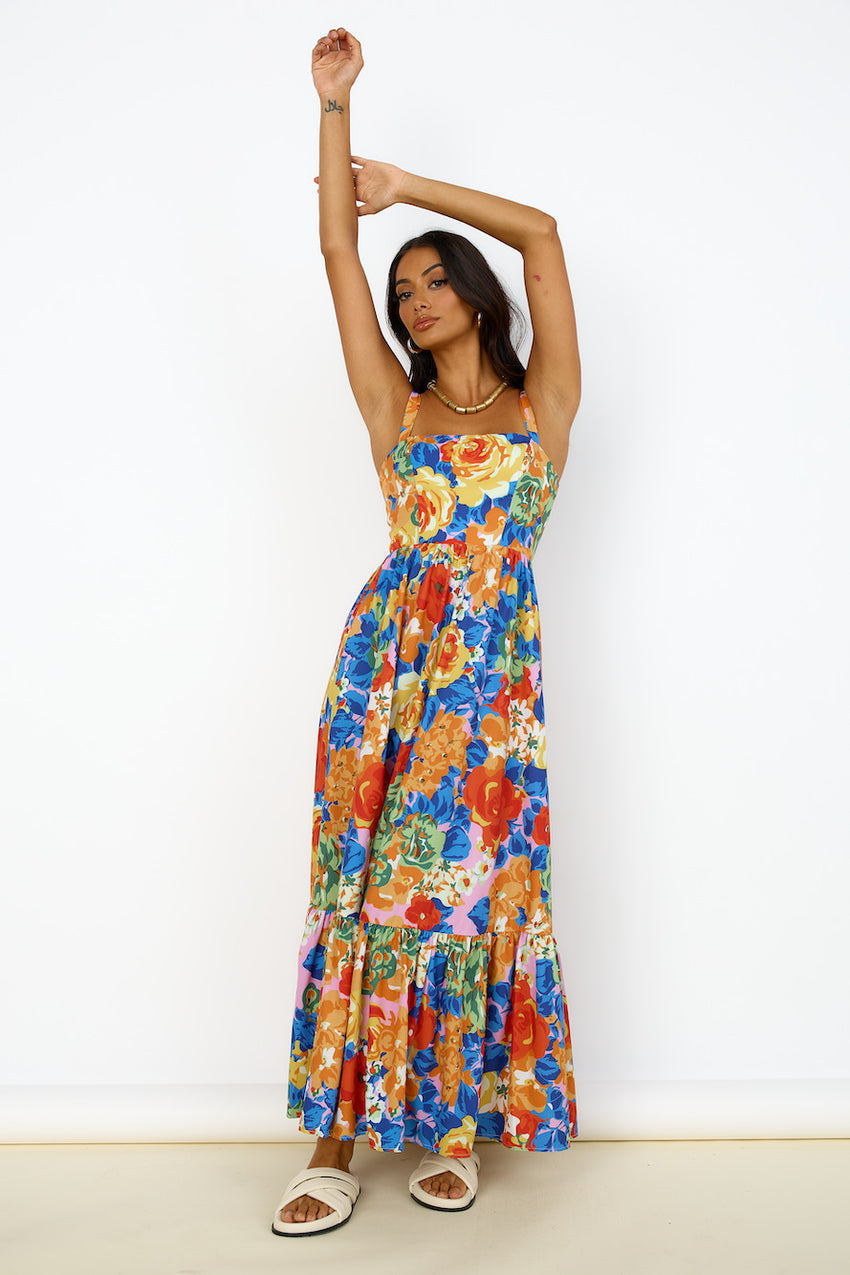 Blossom Garden Maxi Dress Orange