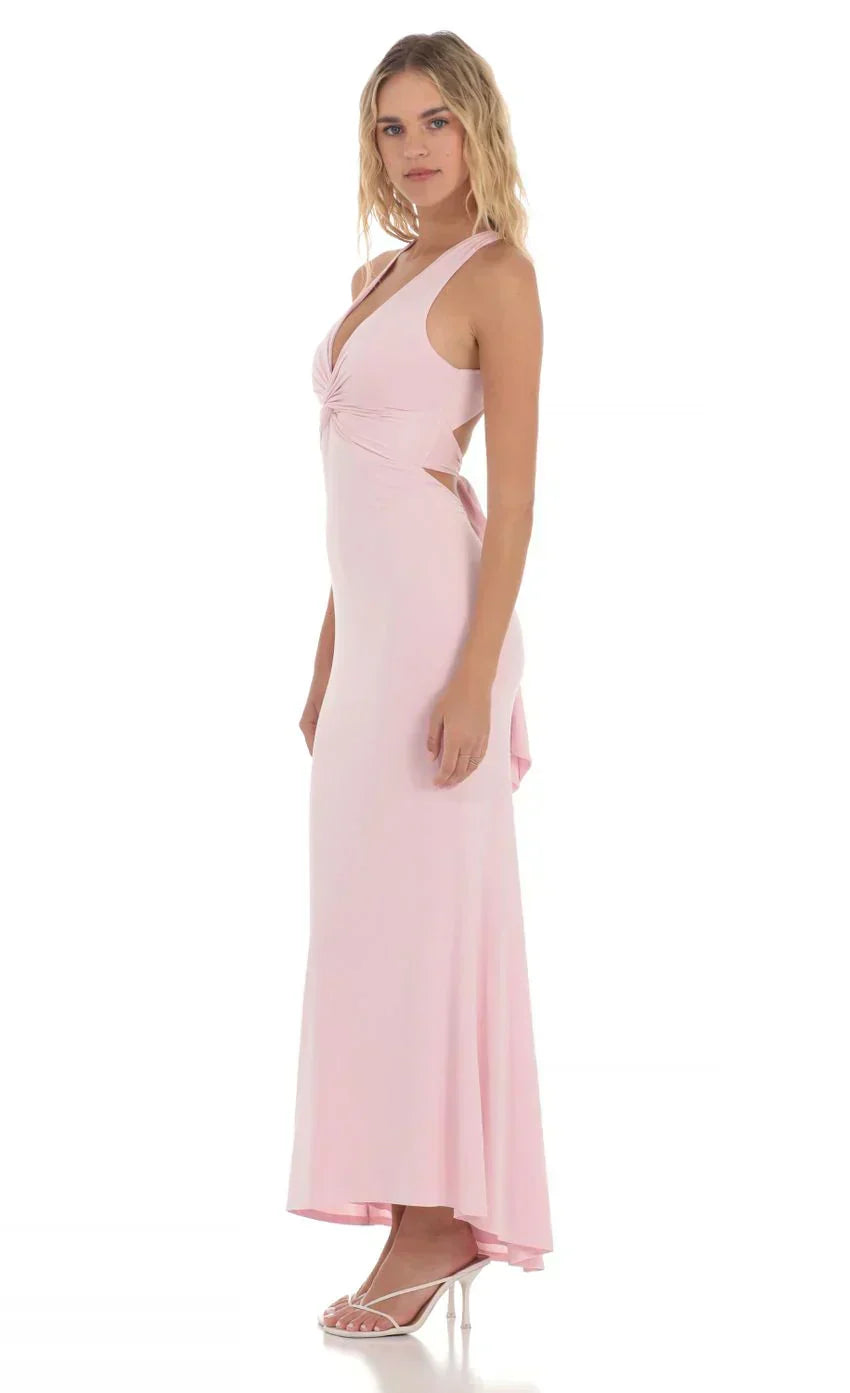 Twist V-Neck Maxi Dress In Pink