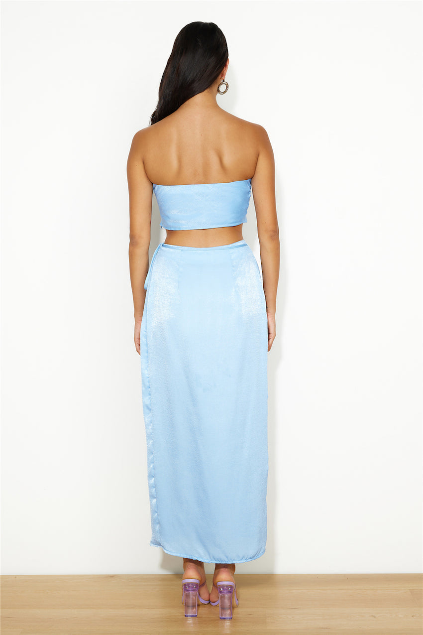 Nights In Silk Satin Crop Top Blue