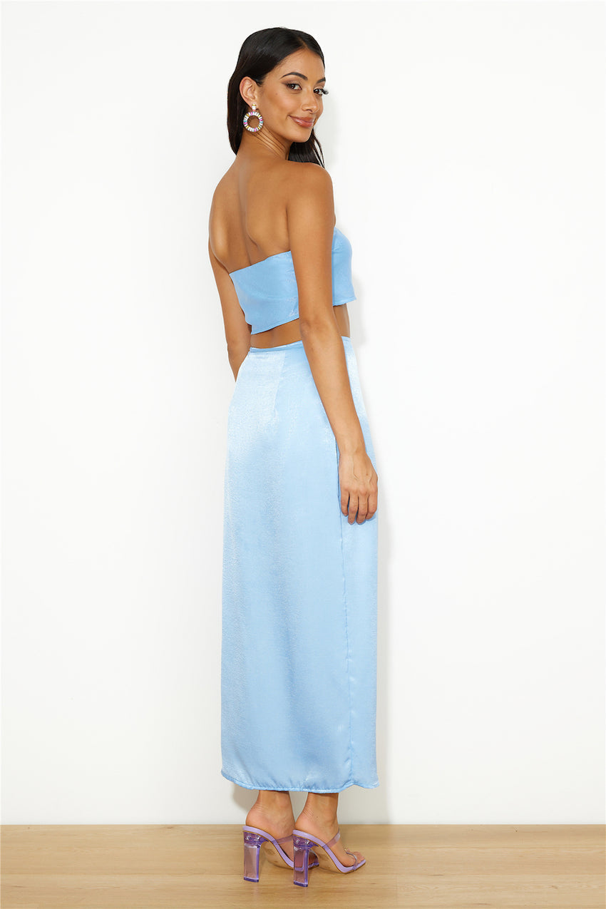 Nights In Silk Satin Crop Top Blue