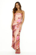 Impressive Girl Strapless Satin Maxi Dress Orange