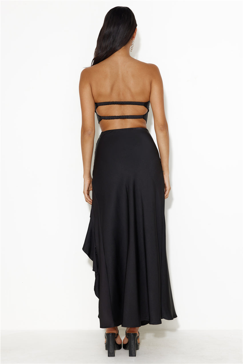 Diary Of Secrets Satin Strapless Crop Top Black