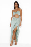 Diary Of Secrets Satin Strapless Crop Top Sage
