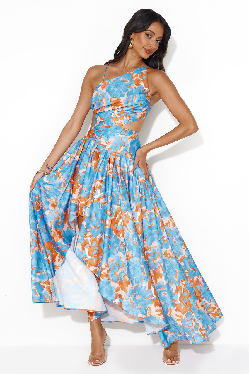 Lush Fields Midi Dress Blue